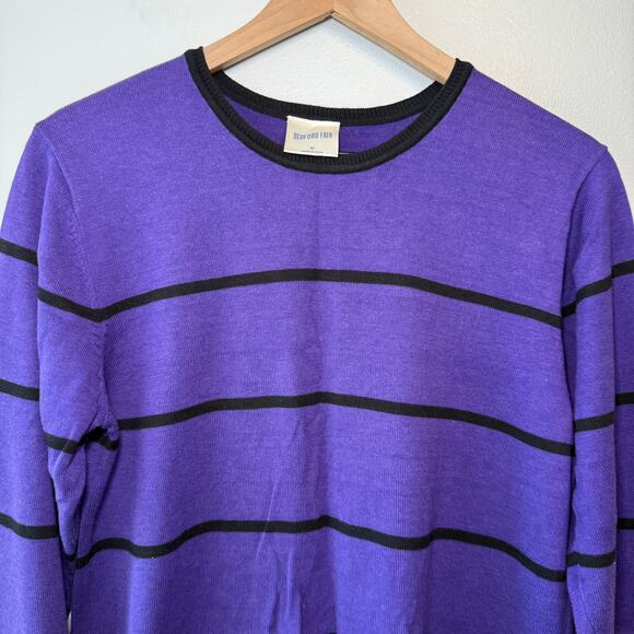 Bedford Fair Women's Striped Crewneck Sweater Top Purple Size Medium - Picture 2 of 5